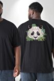 Panda Mandala  Büyük Beden Siyah Tişört Kadın Erkek Ünisex Sırt Baskılı