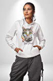 Red Cloud Kedi Hintli Kadın Erkek  Beyaz Kapüşonlu Sweatshirt Hoodie