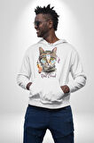 Red Cloud Kedi Hintli Kadın Erkek  Beyaz Kapüşonlu Sweatshirt Hoodie