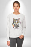 Red Cloud Kedi Hintli Kadın Erkek  Beyaz Baskılı Sweatshirt 