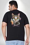 Red Cloud Kedi Hintli Büyük Beden Siyah Tişört Kadın Erkek Ünisex Sırt Baskılı