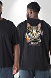 Red Cloud Kedi Hintli Büyük Beden Siyah Tişört Kadın Erkek Ünisex Sırt Baskılı