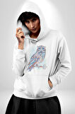 Anahtar Baykuş Tuval   Kadın Erkek  Beyaz Kapüşonlu Sweatshirt Hoodie