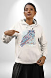 Anahtar Baykuş Tuval   Kadın Erkek  Beyaz Kapüşonlu Sweatshirt Hoodie