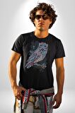 Anahtar Baykuş Tuval   Kadın Erkek Unisex Siyah Organik Baskılı T-Shirt Penye Yüksek Kalite