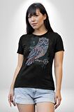 Anahtar Baykuş Tuval   Kadın Erkek Unisex Siyah Organik Baskılı T-Shirt Penye Yüksek Kalite