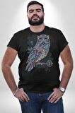 Anahtar Baykuş Tuval   Kadın Erkek Unisex Siyah Organik Baskılı T-Shirt Penye Yüksek Kalite