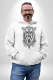 Yarım İnsan Yarım Leopar Mutant Leopar Kral Kadın Erkek  Beyaz Kapüşonlu Sweatshirt Hoodie