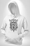 Yarım İnsan Yarım Leopar Mutant Leopar Kral Kadın Erkek  Beyaz Kapüşonlu Sweatshirt Hoodie