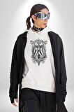 Yarım İnsan Yarım Leopar Mutant Leopar Kral Kadın Erkek  Beyaz Kapüşonlu Sweatshirt Hoodie