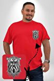 Yarım İnsan Yarım Leopar Mutant Leopar Kral Kırmızı Büyük Beden Kadın Basic Minimal Baskılı Tişört