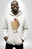 Tavuk Kadın Erkek  Beyaz Kapüşonlu Sweatshirt Hoodie