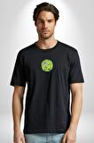 Rick And Morty Portal Siyah Oversize Kadın Erkek Ön Orta Minimal Baskılı Tişört
