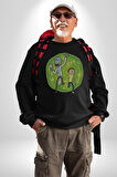 Rick And Morty Portal Kadın Erkek  Siyah Baskılı Sweatshirt 