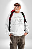 Pisagor Çember Matematik Kadın Erkek  Beyaz Baskılı Sweatshirt 