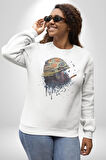 Kasket Miğfer Goril Savaşcı Kadın Erkek  Beyaz Baskılı Sweatshirt 