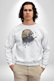 Kasket Miğfer Goril Savaşcı Kadın Erkek  Beyaz Baskılı Sweatshirt 