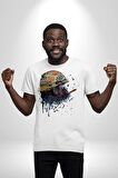 Kasket Miğfer Goril Savaşcı Kadın Erkek Unisex Beyaz Organik Baskılı T-Shirt Penye Yüksek Kalite