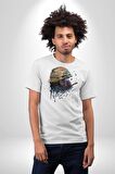 Kasket Miğfer Goril Savaşcı Kadın Erkek Unisex Beyaz Organik Baskılı T-Shirt Penye Yüksek Kalite