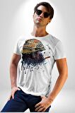 Kasket Miğfer Goril Savaşcı Kadın Erkek Unisex Beyaz Organik Baskılı T-Shirt Penye Yüksek Kalite