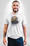 Kasket Miğfer Goril Savaşcı Kadın Erkek Unisex Beyaz Organik Baskılı T-Shirt Penye Yüksek Kalite