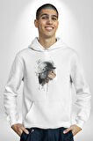 Kaket Polis Kedi  Kadın Erkek  Beyaz Kapüşonlu Sweatshirt Hoodie