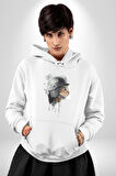 Kaket Polis Kedi  Kadın Erkek  Beyaz Kapüşonlu Sweatshirt Hoodie