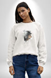 Kaket Polis Kedi  Kadın Erkek  Beyaz Baskılı Sweatshirt 