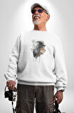 Kaket Polis Kedi  Kadın Erkek  Beyaz Baskılı Sweatshirt 