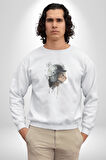 Kaket Polis Kedi  Kadın Erkek  Beyaz Baskılı Sweatshirt 