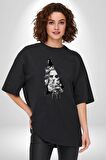 Poseidon Felsefe  Pamuklu Bisiklet Yaka Kadın Erkek Oversize Boyfriend Dijital Baskılı Siyah T-shirt