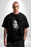 Poseidon Felsefe  Pamuklu Bisiklet Yaka Kadın Erkek Oversize Boyfriend Dijital Baskılı Siyah T-shirt