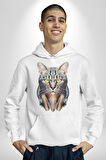 Kulaklık Kedi  Kadın Erkek  Beyaz Kapüşonlu Sweatshirt Hoodie