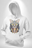 Kulaklık Kedi  Kadın Erkek  Beyaz Kapüşonlu Sweatshirt Hoodie