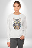 Kulaklık Kedi  Kadın Erkek  Beyaz Baskılı Sweatshirt 