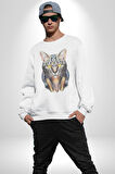 Kulaklık Kedi  Kadın Erkek  Beyaz Baskılı Sweatshirt 