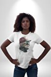 Pilot Çeketli Deri Şapkalı Cool Kedi Kadın Erkek Unisex Beyaz Organik Baskılı T-Shirt Penye Yüksek Kalite