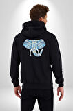 Mandala  Renkli Fil Kadın Erkek Siyah Renk Kapüşonlu Kanguru Cepli  Fermuarlı Pamuklu Oversize Dijital Baskılı Hırka Sweatshirt