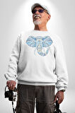 Mandala  Renkli Fil Kadın Erkek  Beyaz Baskılı Sweatshirt 