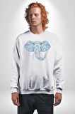 Mandala  Renkli Fil Kadın Erkek  Beyaz Baskılı Sweatshirt 
