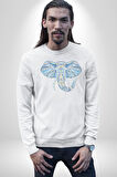 Mandala  Renkli Fil Kadın Erkek  Beyaz Baskılı Sweatshirt 