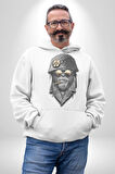 Asker Goril Komutan Kadın Erkek  Beyaz Kapüşonlu Sweatshirt Hoodie