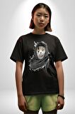 Safari Kedi Şal Eşarp Pamuklu Bisiklet Yaka Kadın Erkek Oversize Boyfriend Dijital Baskılı Siyah T-shirt