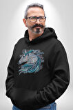 At Mandala Kafası Kadın Erkek  Siyah Kapüşonlu Sweatshirt Hoodie