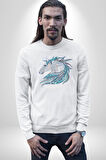 At Mandala Kafası Kadın Erkek  Beyaz Baskılı Sweatshirt 