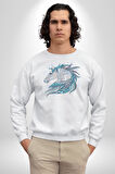 At Mandala Kafası Kadın Erkek  Beyaz Baskılı Sweatshirt 