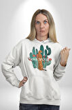 Kaktüs Çita  Kadın Erkek  Beyaz Kapüşonlu Sweatshirt Hoodie