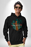 Kaktüs Çita  Kadın Erkek  Siyah Kapüşonlu Sweatshirt Hoodie