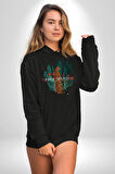 Kaktüs Çita  Kadın Erkek  Siyah Kapüşonlu Sweatshirt Hoodie