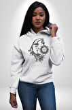 Ay Güneş Astroloji Aşk Estetik Kadın Erkek  Beyaz Kapüşonlu Sweatshirt Hoodie